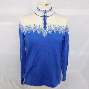 Dale of Norway Snefrid 1/4 Zip Merino Wool Blue White Pullover Sweater Womens M